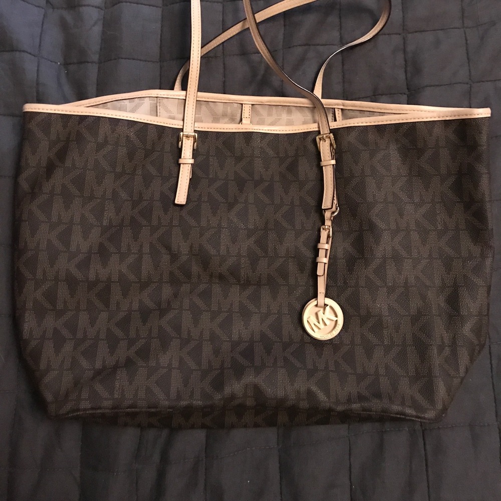 Michael Kors Brown Logo Tote with Cream Trim